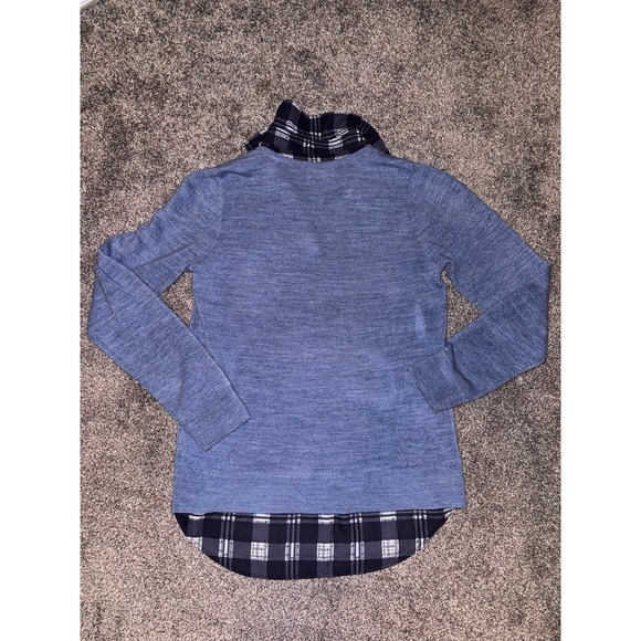 Croft & Barrow Women's Blue‎ V-Neck Sweater w/ Plaid Collared Detail/Under Layer - Picture 8 of 9